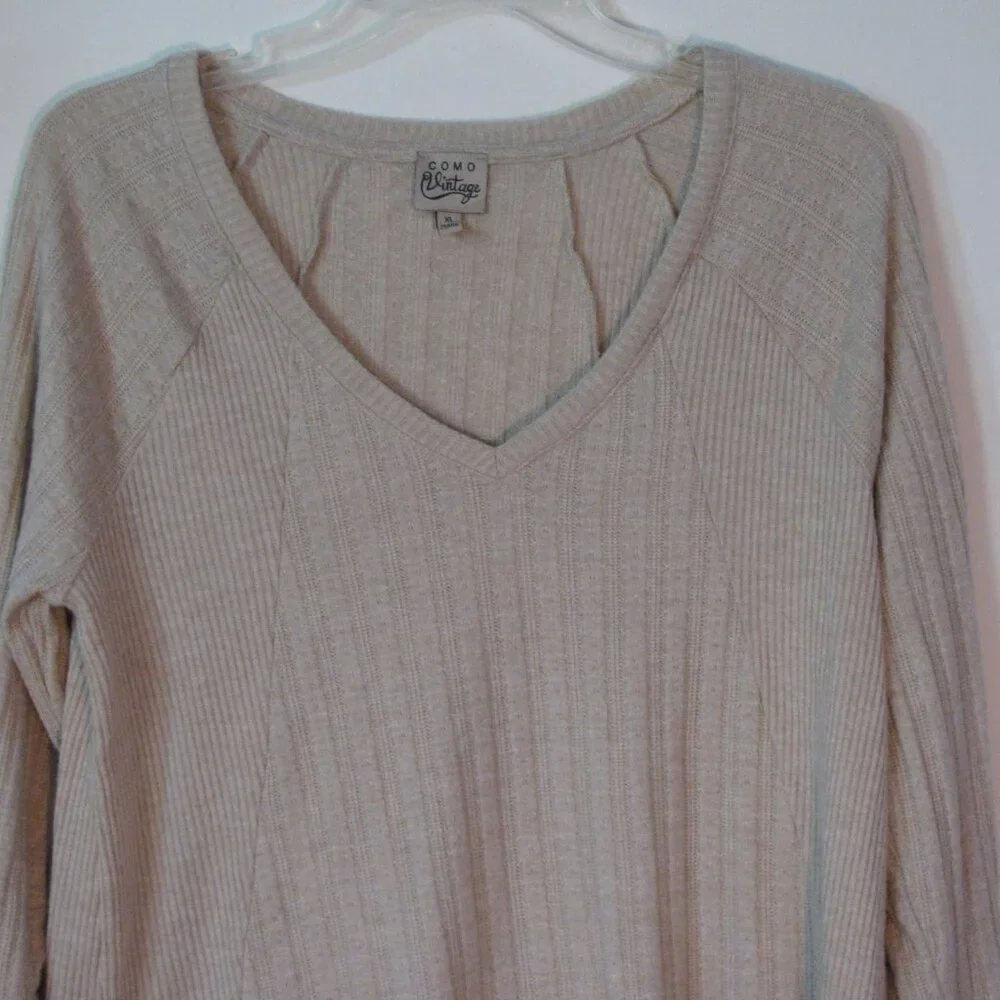 * Como Vintage Sweater XL EUC tan Long Sleeve Ribbed Knit Top Super Soft - Picture 2 of 6